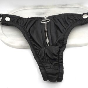 Sensual Leather Bikini Panty Bottom Zipper